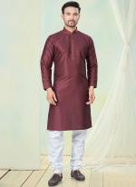 Pure Silk Maroon Casual Wear Pintex Work Readymade Kurta Pajama